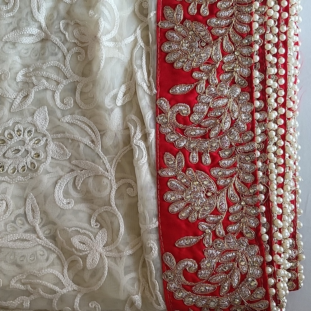 White and red net saree - Picture 4 of 9